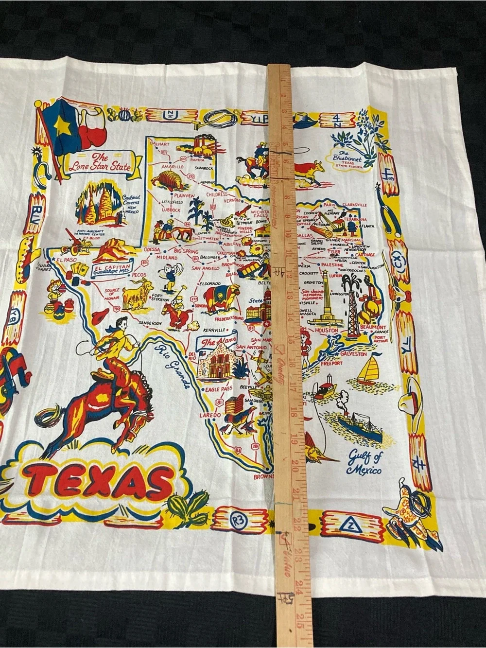 Texas souvenir Rodeo Printed Tea Towels - White with Red & Yellow Accents